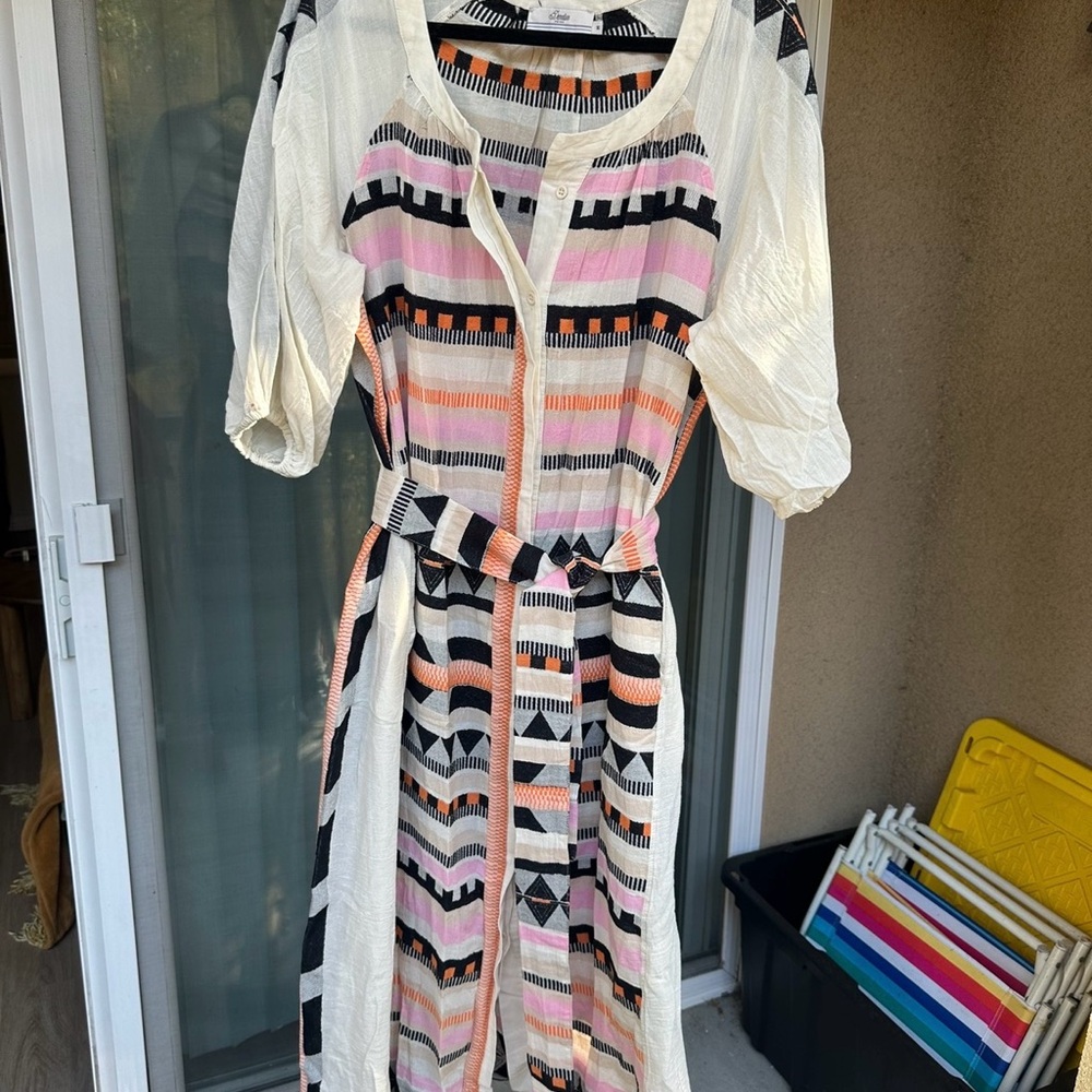 Devotion TWINS Cream and Pink Geometric Midi Dress